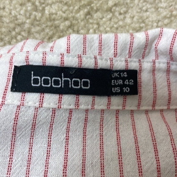 boohoo Red/White Pinstripe Button Up Long Sleeve Sz 10 - Picture 7 of 7